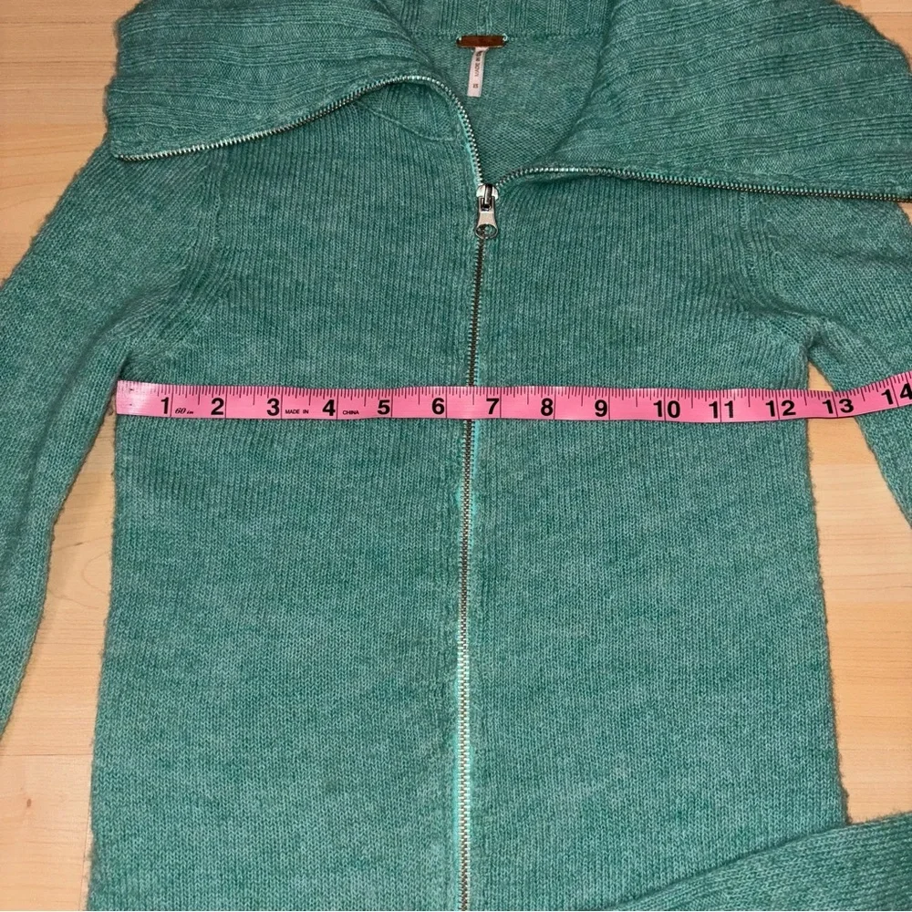 Free People Seafoam Double Zip Sweater XS Collar Ribbed Closet Y2K